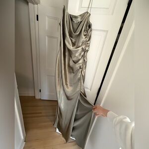 Anthropologie Elegant Green Satin Gown